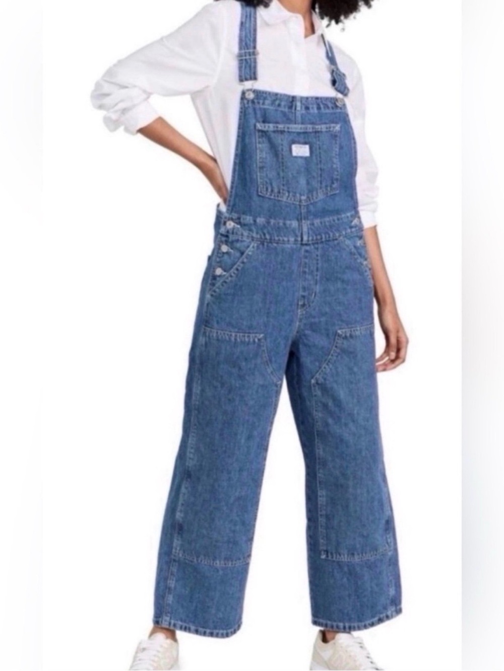 Levi’s Premium Utility Double Knee Wide Leg Dark Wash Denim Jean Overalls Medium